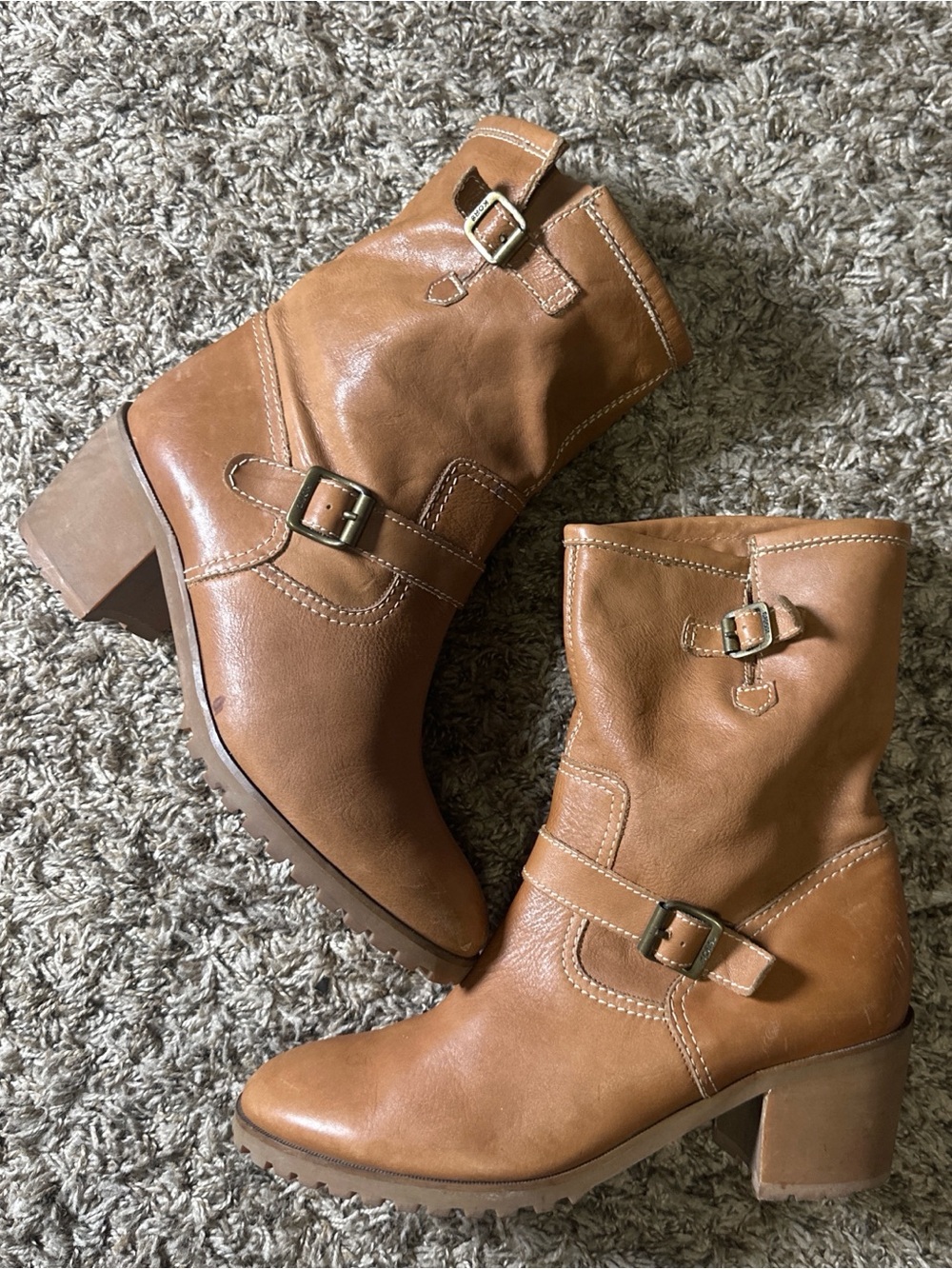 Michael Kors Made In Italy Tan Leather Moto Ankle Boots Lug Sole Heel Women’s10M